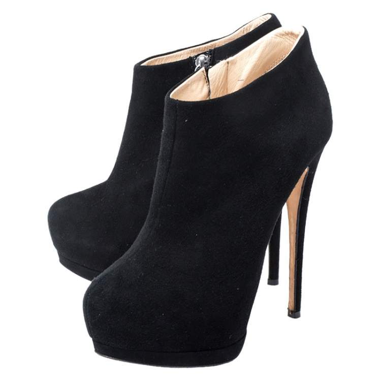 Pre Owned Giuseppe Zanotti Black Suede Platform Ankle Booties Size 37.5