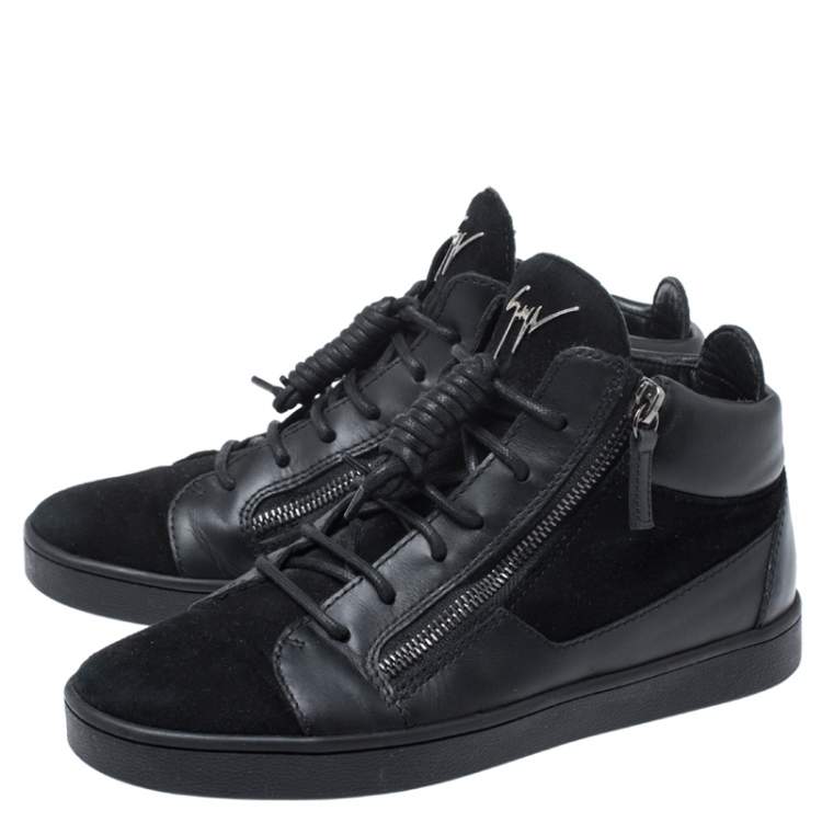 Pre Owned Giuseppe Zanotti Black Suede And Leather High Top Sneakers Size 37