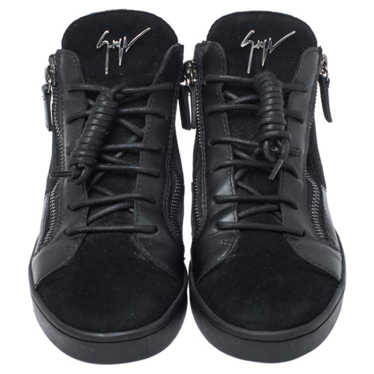 Pre Owned Giuseppe Zanotti Black Suede And Leather High Top Sneakers Size 37