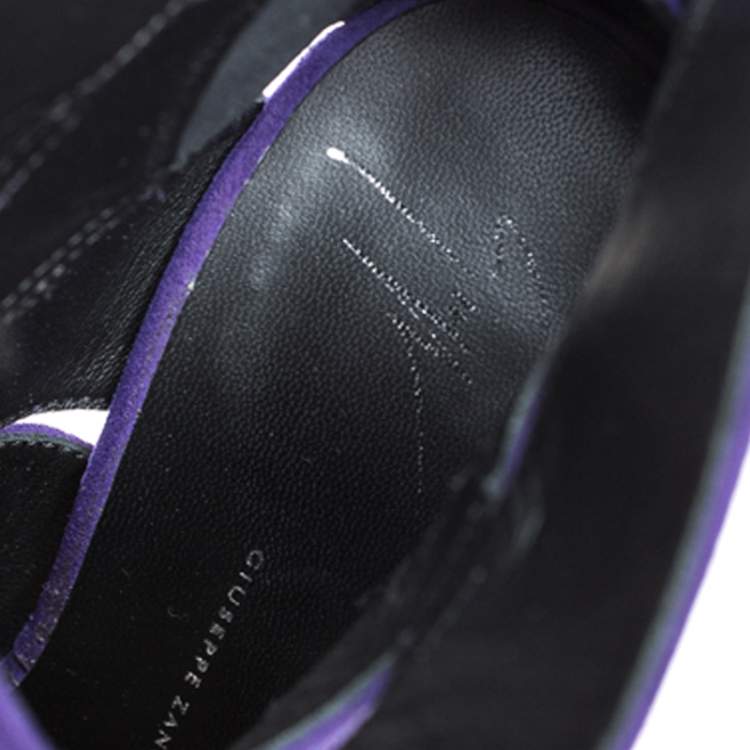 مملوكة مسبقًا Giuseppe Zanotti Purple Wave Cut Out Suede Peep Toe Platform Booties Size 38