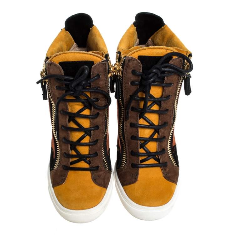 Pre Owned Giuseppe Zanotti Multicolor Suede Hidden Wedge Sneakers Size 36