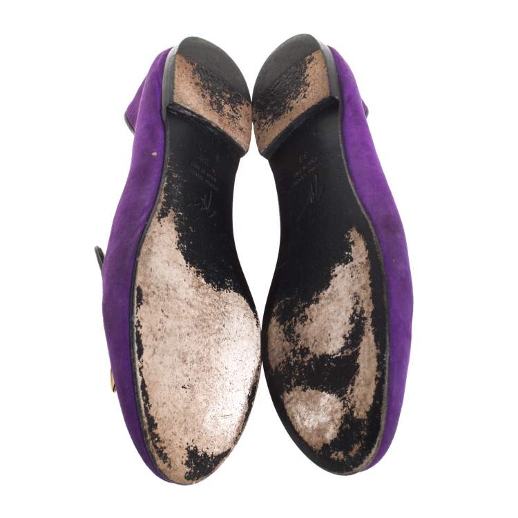 Pre Owned Giuseppe Zanotti Purple Suede Kevin Shark Tooth Tassel Smoking Slippers Size 38