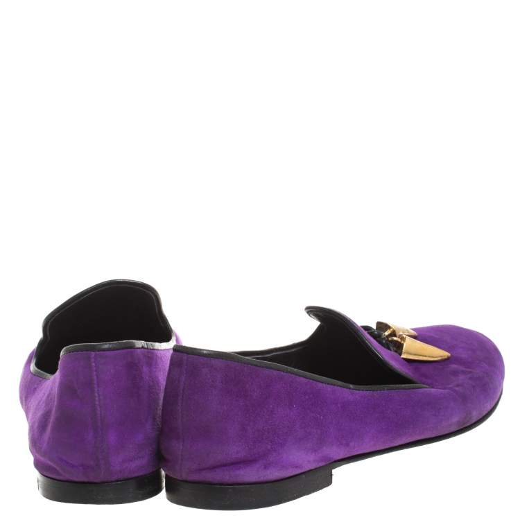 Pre Owned Giuseppe Zanotti Purple Suede Kevin Shark Tooth Tassel Smoking Slippers Size 38