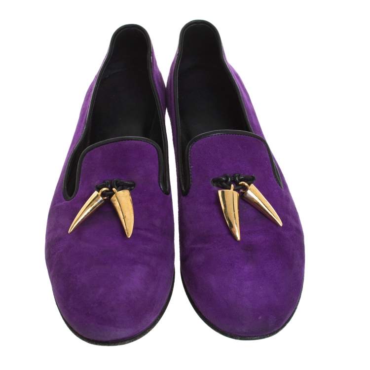 Pre Owned Giuseppe Zanotti Purple Suede Kevin Shark Tooth Tassel Smoking Slippers Size 38
