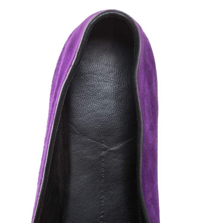 Pre Owned Giuseppe Zanotti Purple Suede Kevin Shark Tooth Tassel Smoking Slippers Size 38