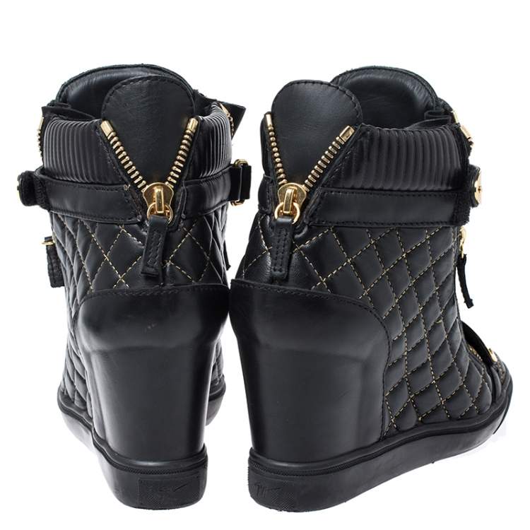 Pre Owned Giuseppe Zanotti Black Quilted Leather Lorenz Wedge Sneakers Size 40