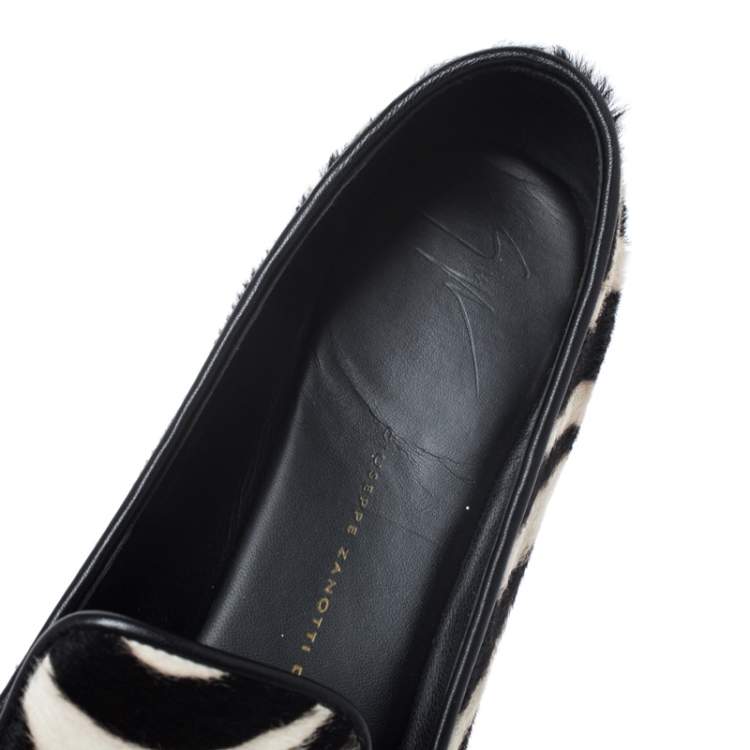 Pre Owned Giuseppe Zanotti Zebra Print  Calfhair Shark Tooth Embellished Smoking Slippers Size 41