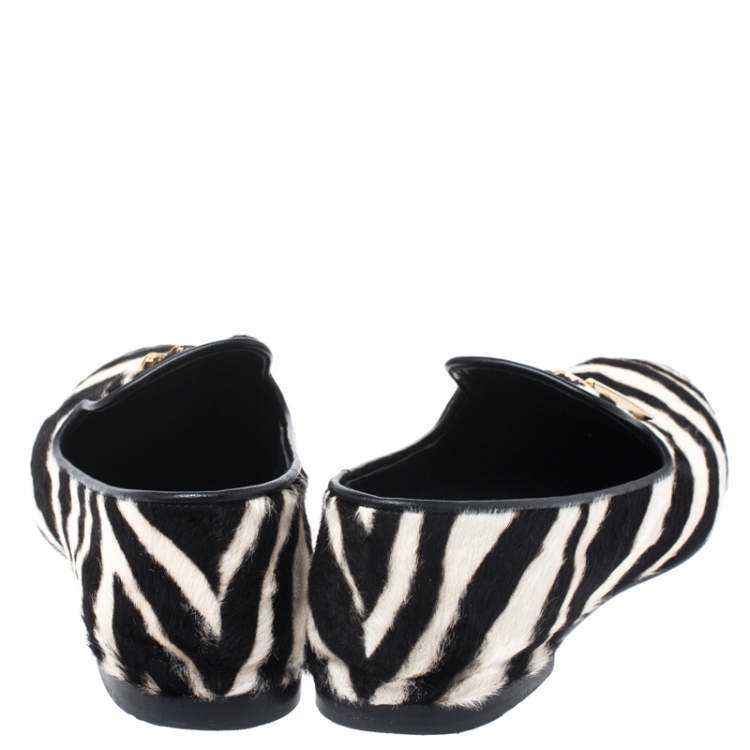 Pre Owned Giuseppe Zanotti Zebra Print  Calfhair Shark Tooth Embellished Smoking Slippers Size 41