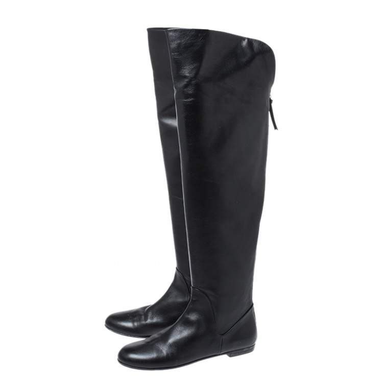 Pre Owned Giuseppe Zanotti Black Leather Knee Length Boots Size 37.5
