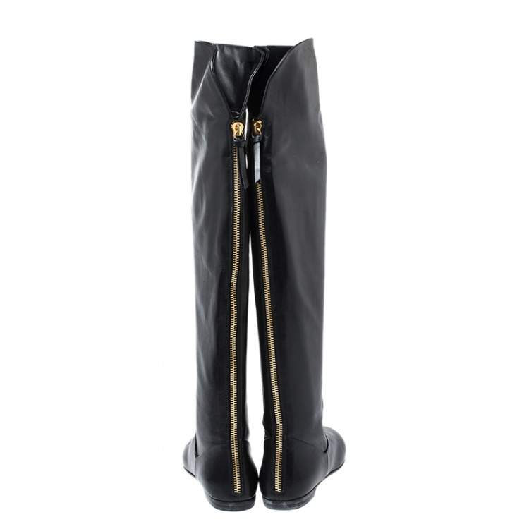 Pre Owned Giuseppe Zanotti Black Leather Knee Length Boots Size 37.5