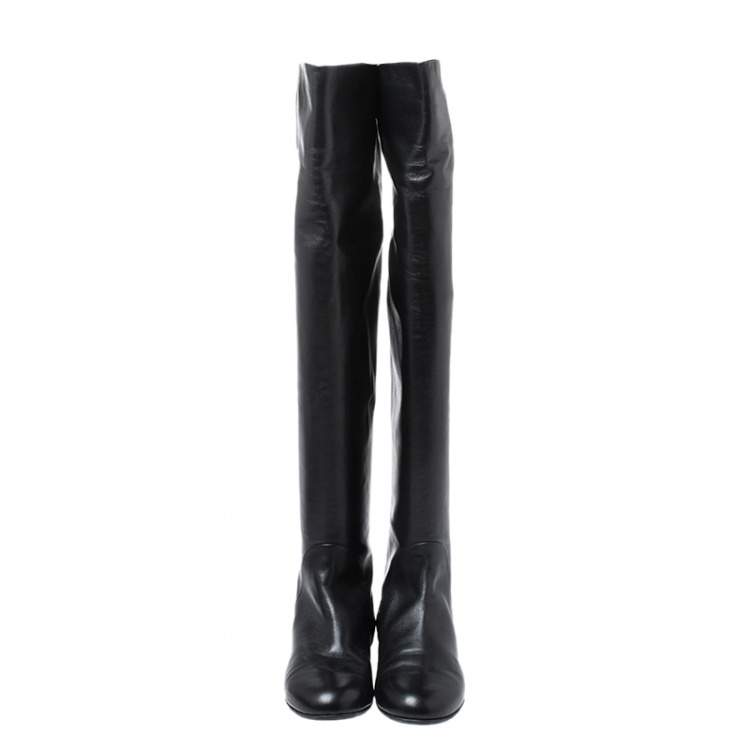 Pre Owned Giuseppe Zanotti Black Leather Knee Length Boots Size 37.5
