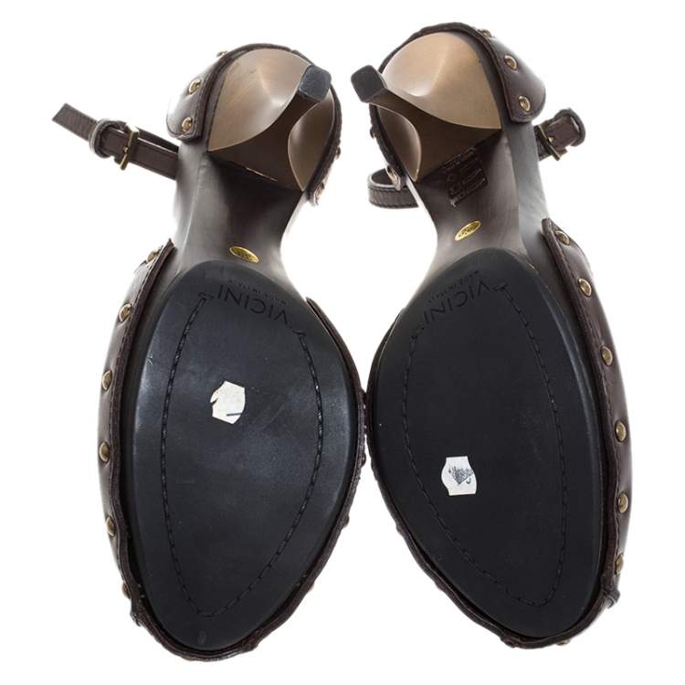 Pre Owned Giuseppe Zanotti Brown Leather Ankle Strap Platform Sandals Size 39