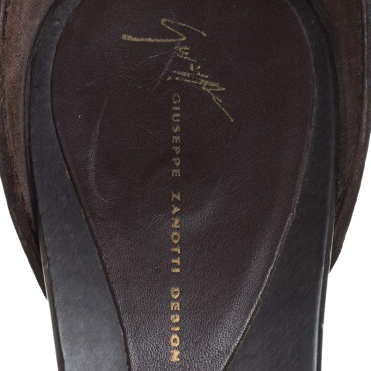 Pre Owned Giuseppe Zanotti Brown Leather Ankle Strap Platform Sandals Size 39