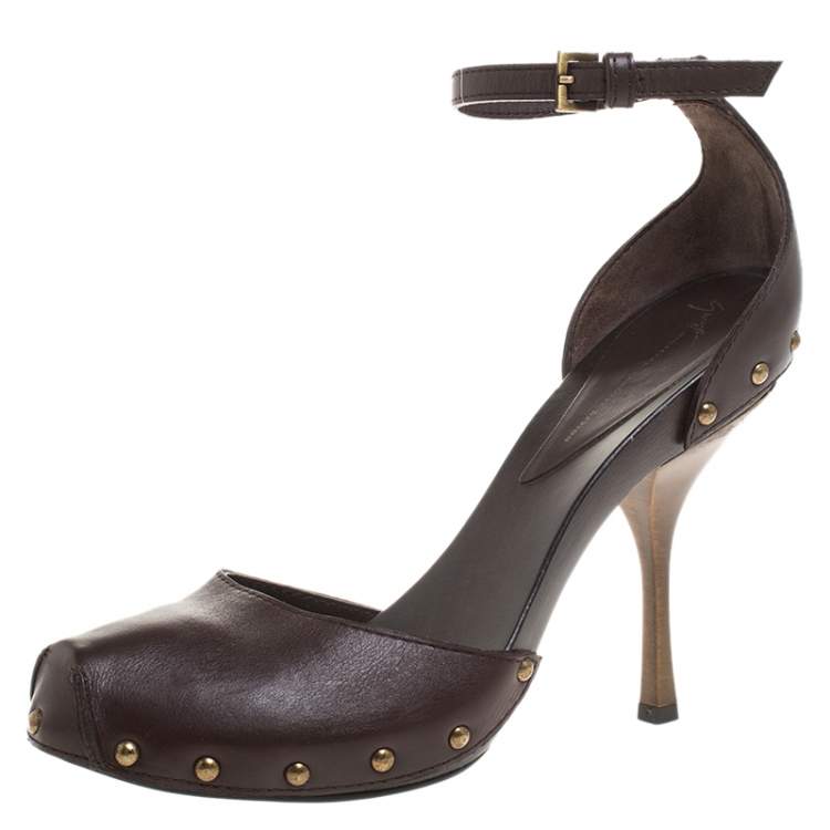 Pre Owned Giuseppe Zanotti Brown Leather Ankle Strap Platform Sandals Size 39