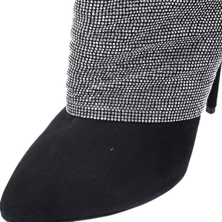 مملوكة مسبقًا Giuseppe Zanotti Black Glitter Suede Ankle Boots Size 37