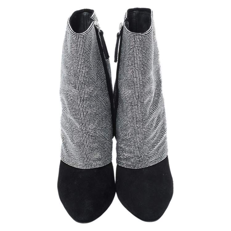 مملوكة مسبقًا Giuseppe Zanotti Black Glitter Suede Ankle Boots Size 37