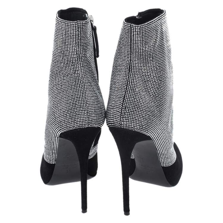 مملوكة مسبقًا Giuseppe Zanotti Black Glitter Suede Ankle Boots Size 37