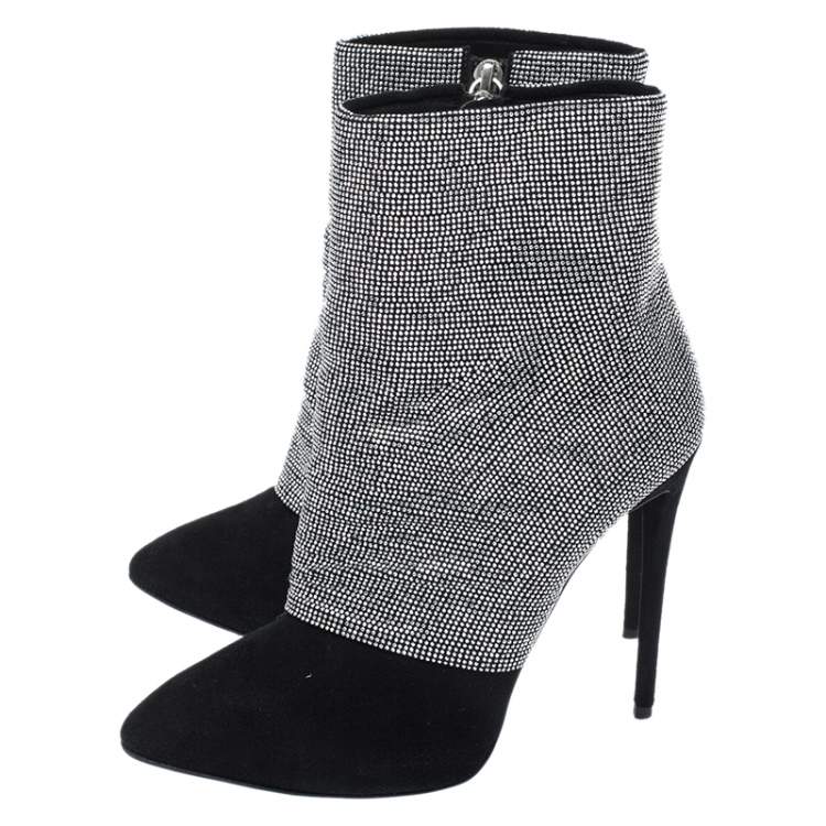 مملوكة مسبقًا Giuseppe Zanotti Black Glitter Suede Ankle Boots Size 37