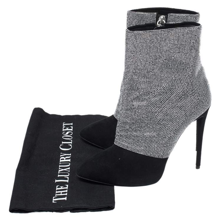 مملوكة مسبقًا Giuseppe Zanotti Black Glitter Suede Ankle Boots Size 37