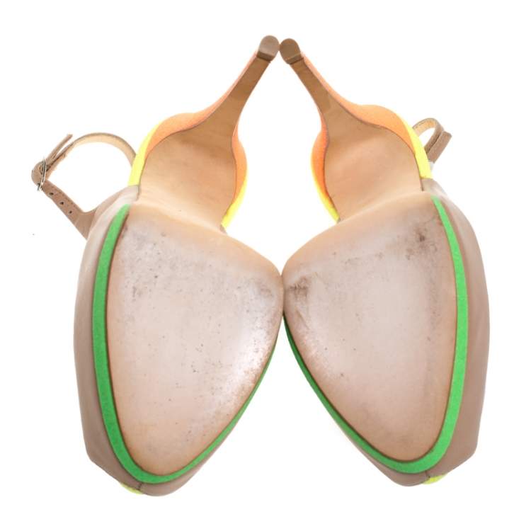 Pre Owned Giuseppe Zanotti Muticolor Suede And Leather Peep Toe Platform Slingback Sandals Size 39.5