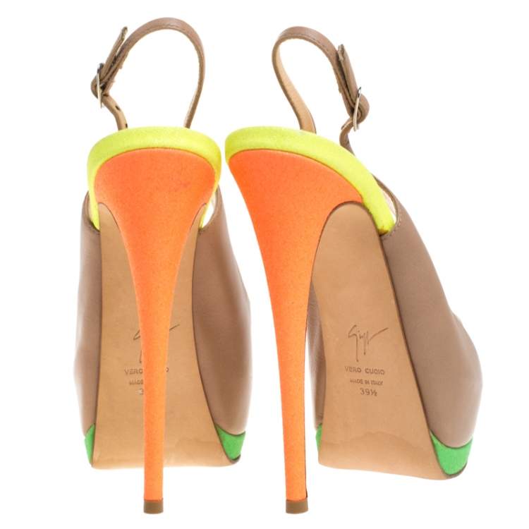 Pre Owned Giuseppe Zanotti Muticolor Suede And Leather Peep Toe Platform Slingback Sandals Size 39.5