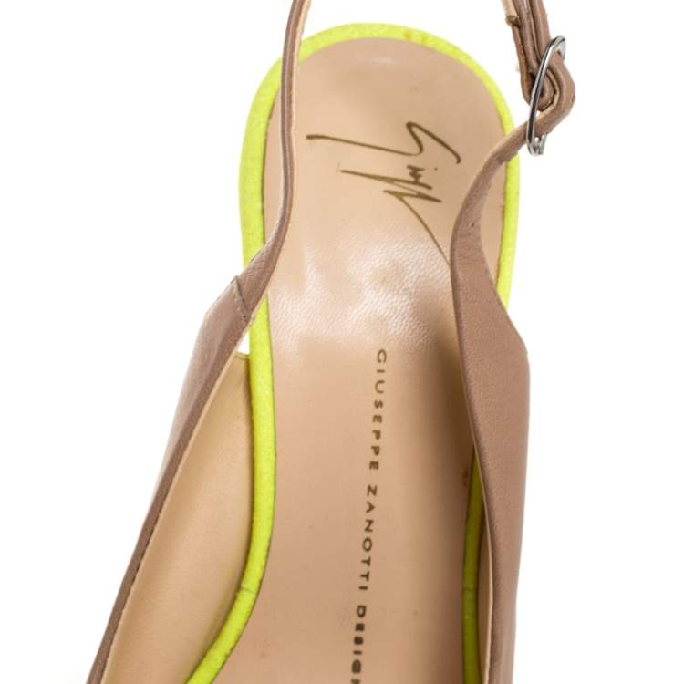 Pre Owned Giuseppe Zanotti Muticolor Suede And Leather Peep Toe Platform Slingback Sandals Size 39.5