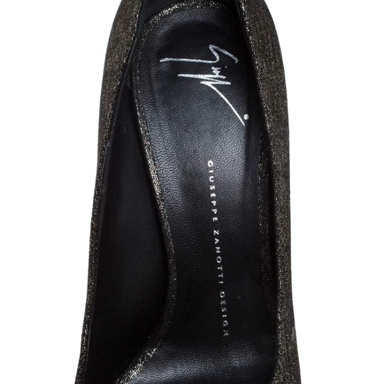 Pre Owned Giuseppe Zanotti Black/Grey Glitter Fabric Peep Toe Pumps Size 40