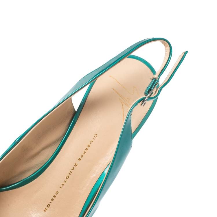 Pre Owned Giuseppe Zanotti Green Patent Leather Slingback Pointed Toe Sandals Size 39