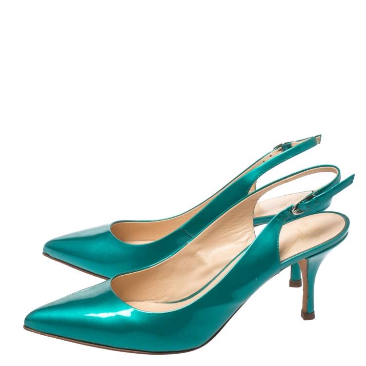 Pre Owned Giuseppe Zanotti Green Patent Leather Slingback Pointed Toe Sandals Size 39