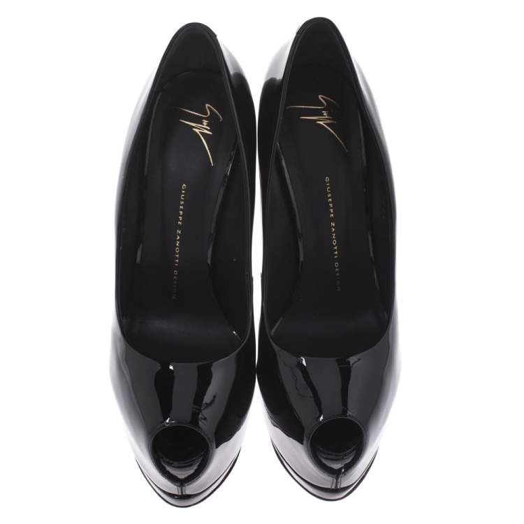 Pre Owned Giuseppe Zanotti Black Patent Leather Super Sharon Peep Toe Pumps Size 40