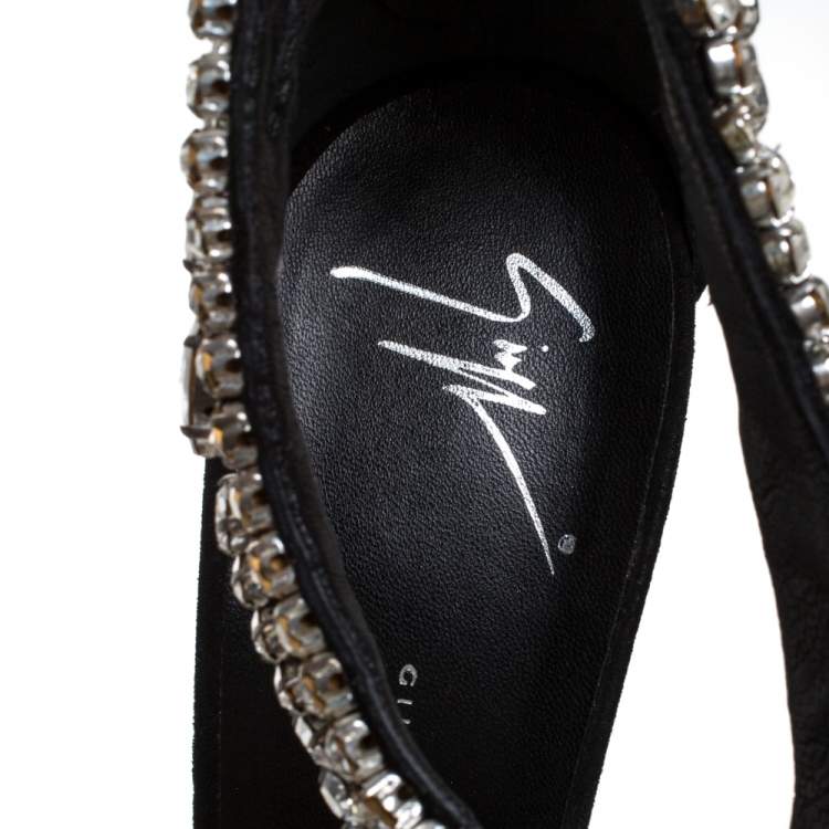 Pre Owned Giuseppe Zanotti Black Suede Crystal Embellished Strappy Sandals Size 41