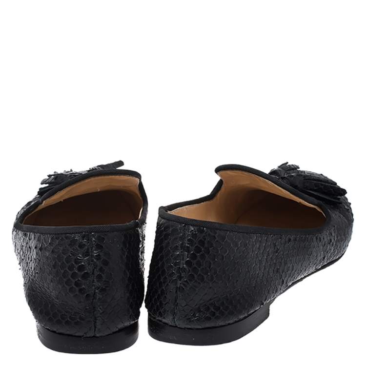 Pre Owned Giuseppe Zanotti Black Python Leather Tassel Detail Smoking Slippers Size 37