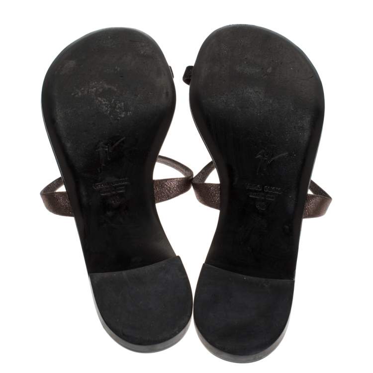 Pre Owned Giuseppe Zanotti Metallic Leather Skull Toe Ring Flats Size 40