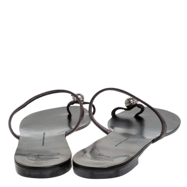 Pre Owned Giuseppe Zanotti Metallic Leather Skull Toe Ring Flats Size 40