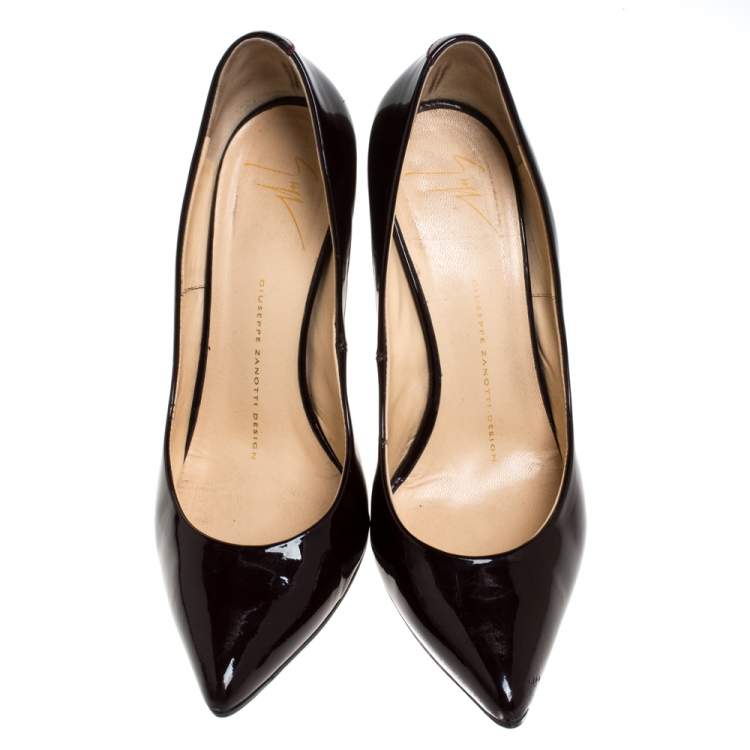 Pre Owned Giuseppe Zanotti Burgundy Patent Leather Pointed Toe Pumps Size 37.5