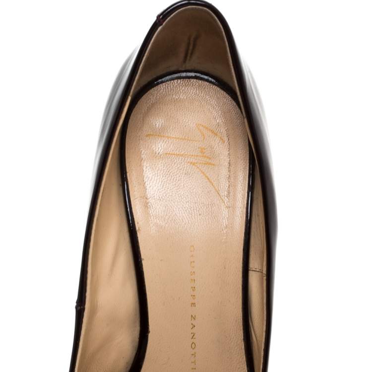 Pre Owned Giuseppe Zanotti Burgundy Patent Leather Pointed Toe Pumps Size 37.5