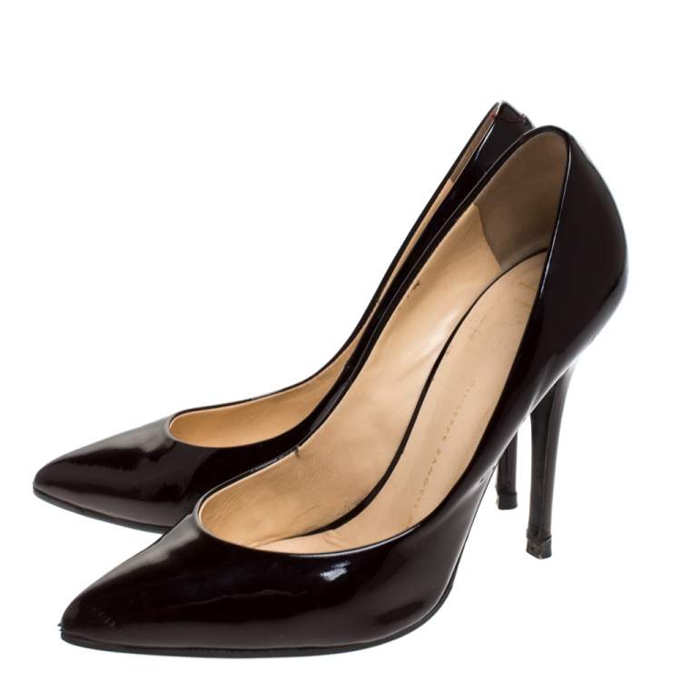 Pre Owned Giuseppe Zanotti Burgundy Patent Leather Pointed Toe Pumps Size 37.5