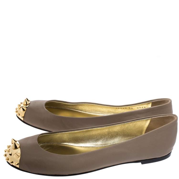 Pre Owned Giuseppe Zanotti Beige Leather Malika Spiked Cap Toe Ballet Flats Size 38