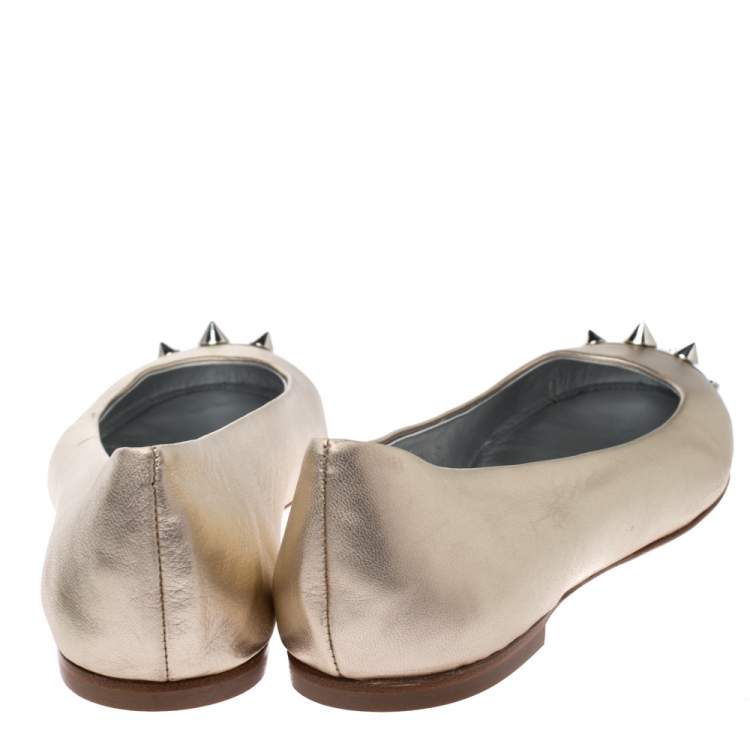 Pre Owned Giuseppe Zanotti Gold Leather Malika Spiked Cap Toe Ballet Flats Size 39