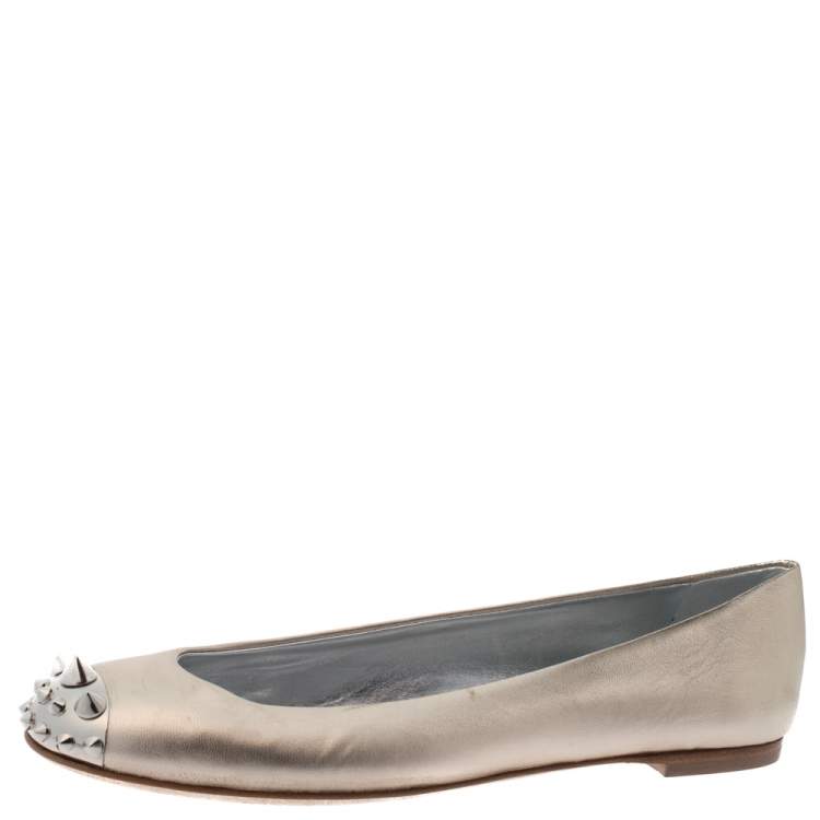 Pre Owned Giuseppe Zanotti Gold Leather Malika Spiked Cap Toe Ballet Flats Size 39