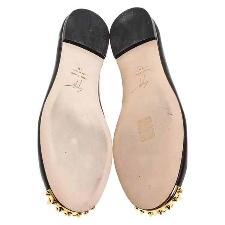 Pre Owned Giuseppe Zanotti Black Leather Malika Spiked Cap Toe Ballet Flats Size 38
