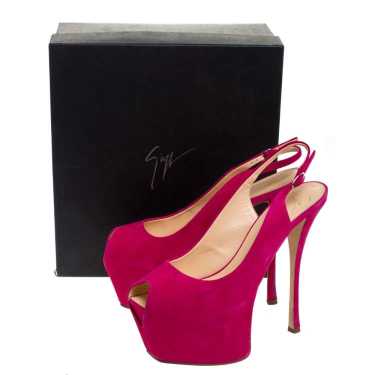 Pre Owned Giuseppe Zanotti Magenta Suede Peep Toe Slingback Platform Sandals Size 39