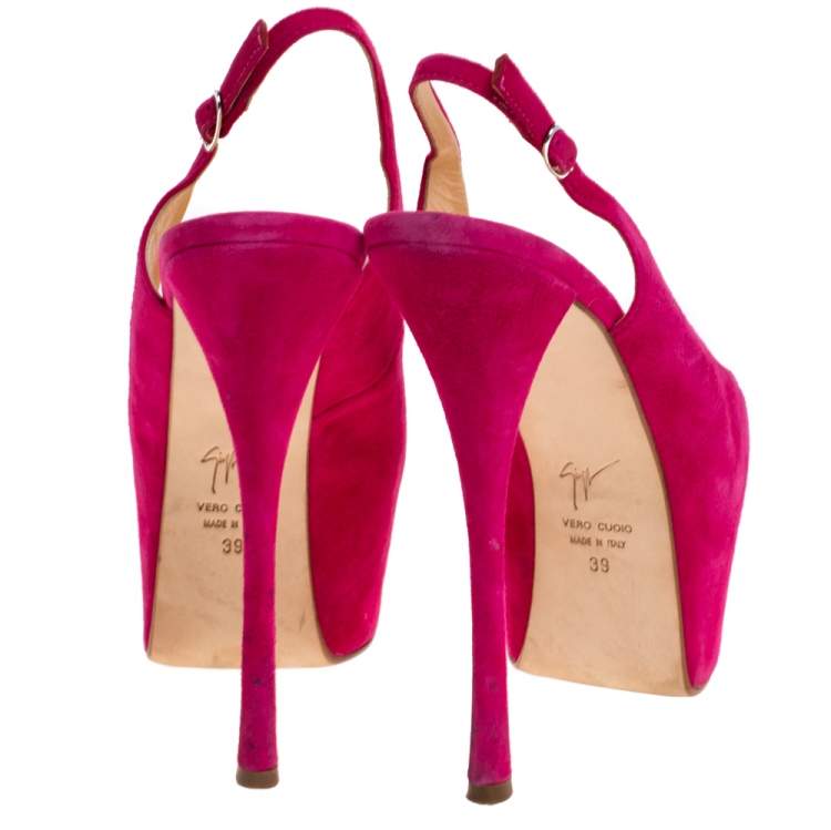 Pre Owned Giuseppe Zanotti Magenta Suede Peep Toe Slingback Platform Sandals Size 39
