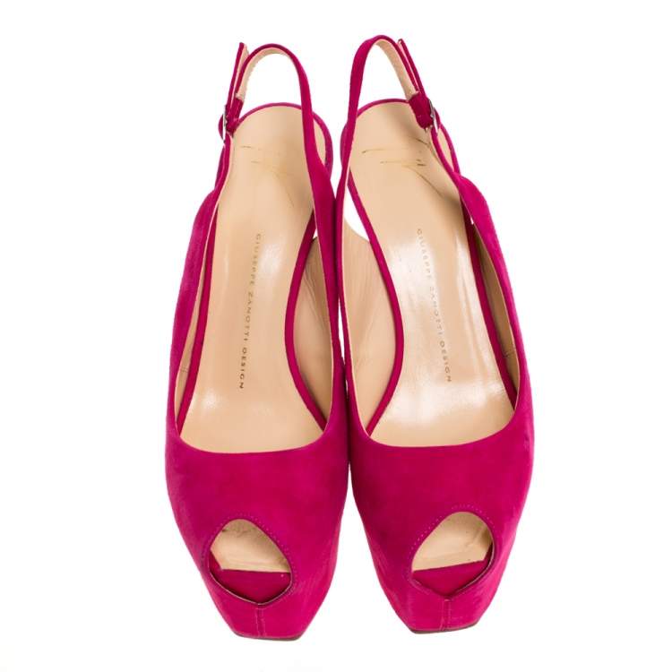 Pre Owned Giuseppe Zanotti Magenta Suede Peep Toe Slingback Platform Sandals Size 39