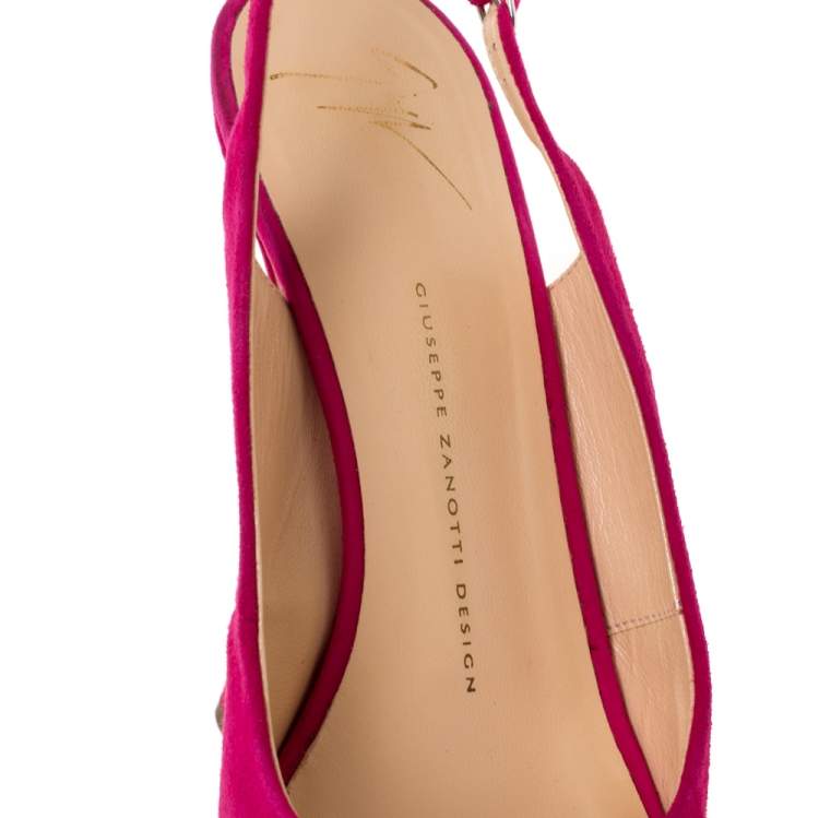 Pre Owned Giuseppe Zanotti Magenta Suede Peep Toe Slingback Platform Sandals Size 39