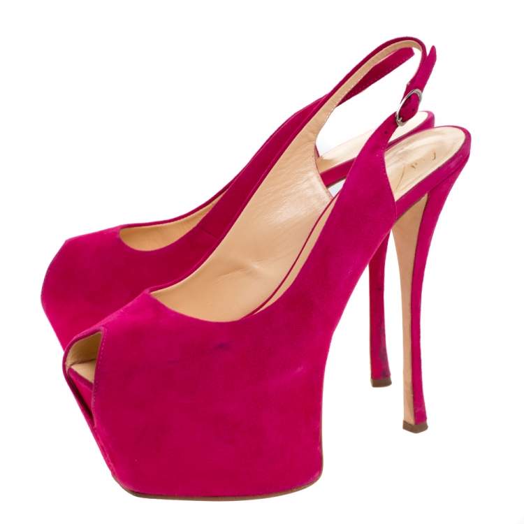 Pre Owned Giuseppe Zanotti Magenta Suede Peep Toe Slingback Platform Sandals Size 39