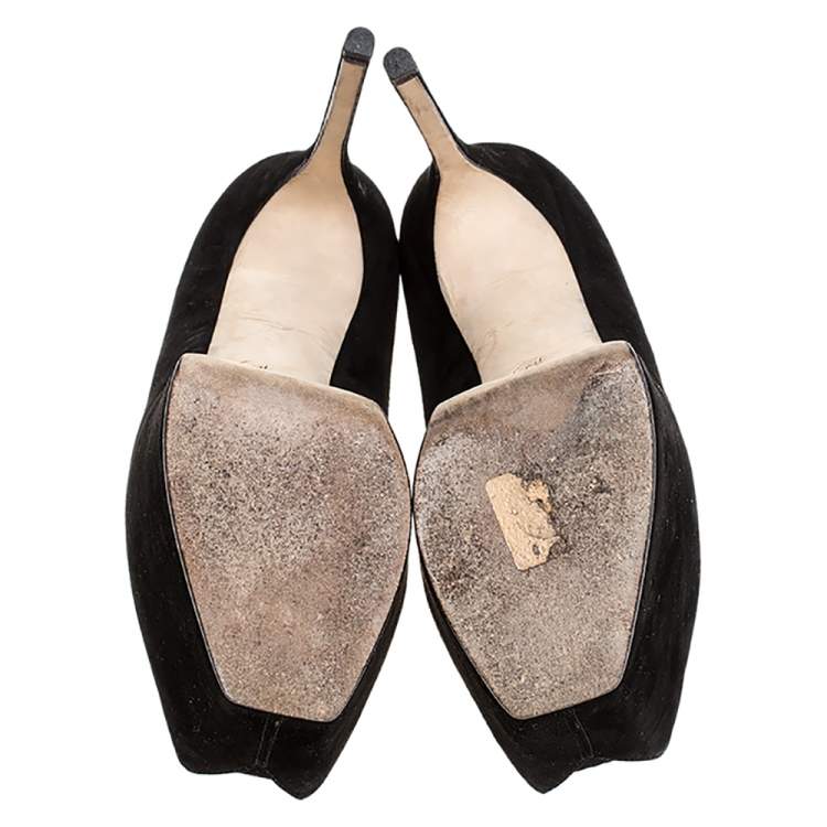 مملوكة مسبقًا Giuseppe Zanotti Black Suede Liza Peep Toe Platform Pumps Size 39
