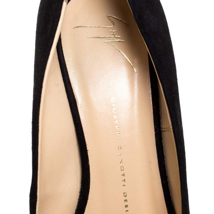 مملوكة مسبقًا Giuseppe Zanotti Black Suede Liza Peep Toe Platform Pumps Size 39