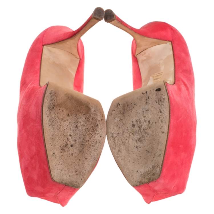 Pre Owned Giuseppe Zanotti Coral Pink Suede Liza Peep Toe Platform Pumps Size 39