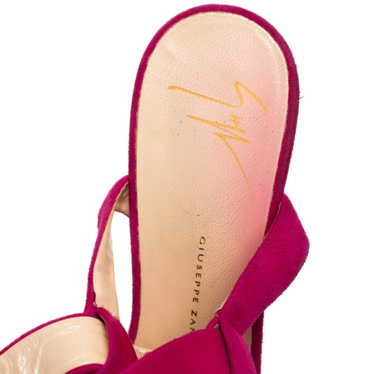 Pre Owned Giuseppe Zanotti Pink Suede T Strap Platform Heel Less Wedge Sandals Size 37.5